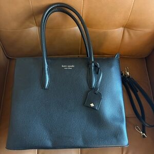 Kate Spade Eva Medium Leather Top Zip Satchel Black Tote & Shoulder Strap
